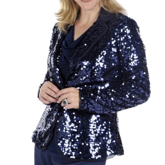 Joan Rivers Touch of Sparkle Sequin Blazer Midnight Blue Sz 1X - Picture 8 of 14